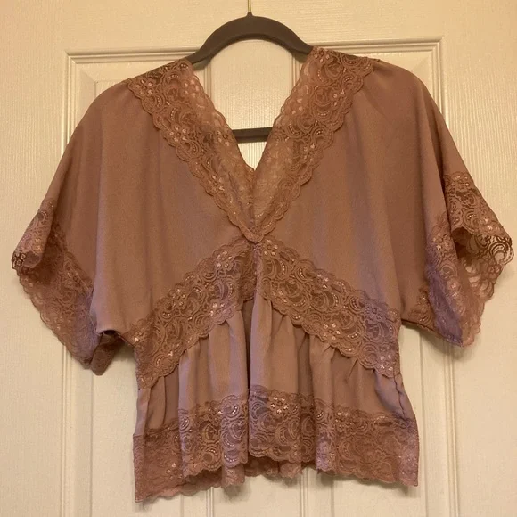Camel Color Camisole with Lace Accents by PaperMoon - Picture 5 of 6